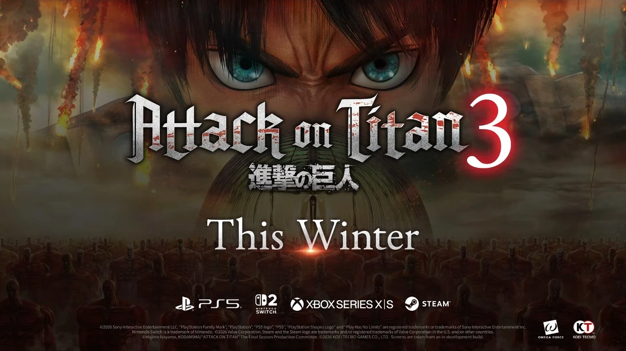 پوستر رونمایی بازی Attack on Titan 3 با چهره اِرن و عرضه زمستان امسال روی PS5 و Switch 2 و Xbox و Steam